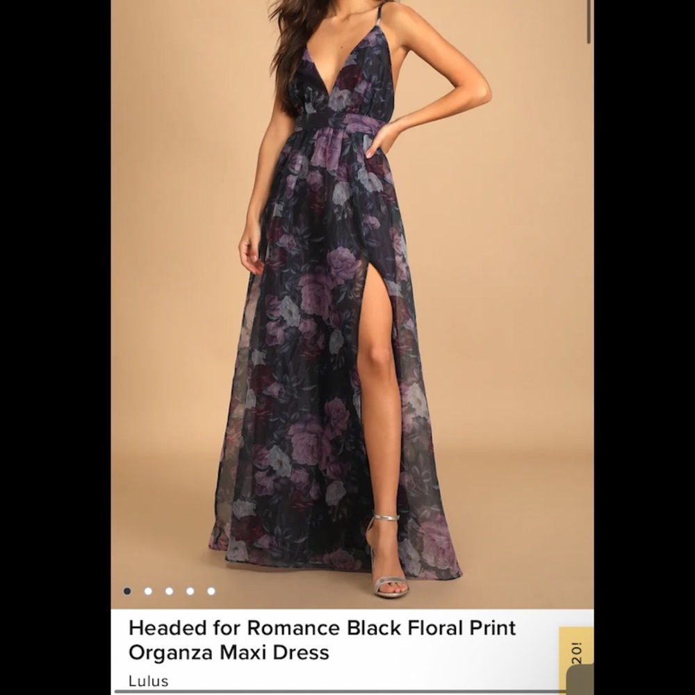 Lulu’s | NWT | Headed for Romance Black Floral Print Organza Maxi Dress